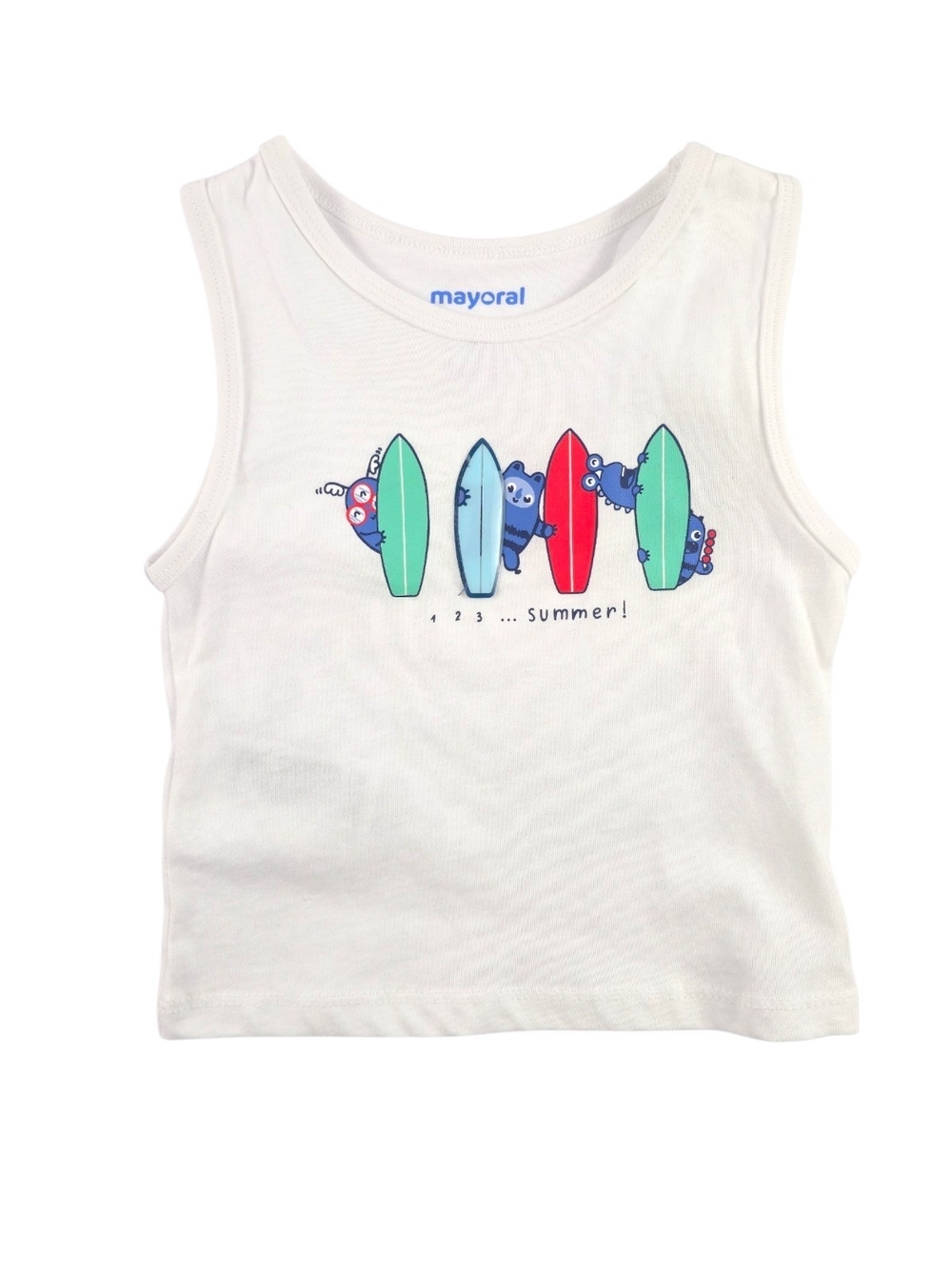 Mayoral,  Baby, White Tank Top with Surfboard Graphic, 9M